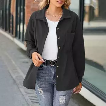 Женская мода повседневная свободная куртка-кардиган с длинным рукавом на пуговицах L чёрный