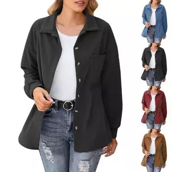 Женская мода повседневная свободная куртка-кардиган с длинным рукавом на пуговицах S чёрный