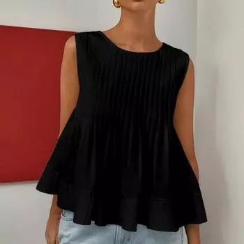 Женская мода повседневная свободная рубашка без рукавов топы жилет S чёрный