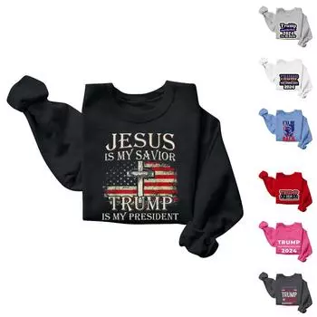 Женская мода повседневная свободная толстовка с круглым вырезом и длинным рукавом с принтом по периметру XL синий