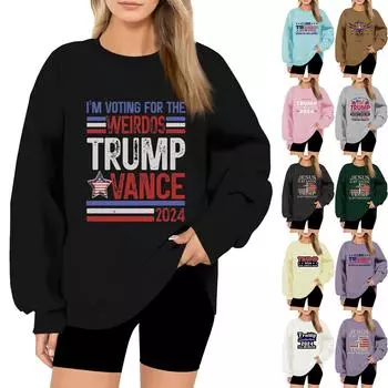 Женская мода повседневная свободная толстовка с круглым вырезом и длинным рукавом с принтом по периметру L чёрный