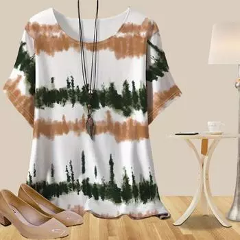 Женская мода повседневная свободная весенняя рубашка с коротким рукавом и принтом бабочки и цветка на электрокардиограмме XS синий