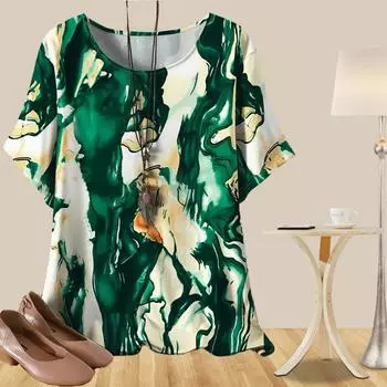 Женская мода повседневная свободная весенняя рубашка женские топы с коротким рукавом в полоску и цветочным принтом XS синий