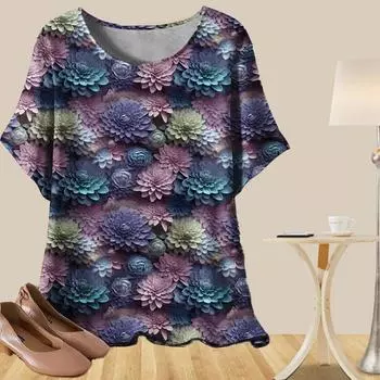 Женская мода повседневная свободная весенняя рубашка женские топы с коротким рукавом с принтом растений и суккулентов XS синий