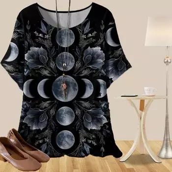 Женская мода повседневная свободная весенняя рубашка женские топы с коротким рукавом и ярким лунным цветочным принтом XS синий