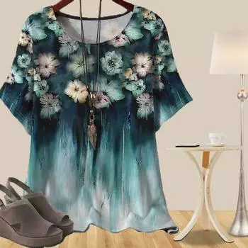 Женская мода повседневная свободная весенняя рубашка женские топы с коротким рукавом с индивидуальным принтом в виде градиентных цветочных линий XS серый