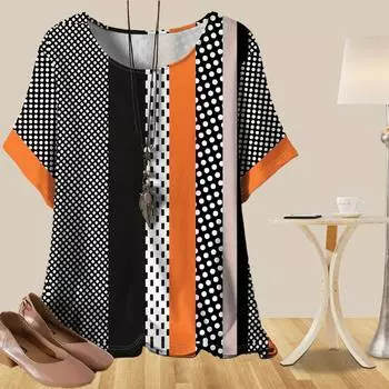 Женская мода повседневная свободная весенняя рубашка женские топы с коротким рукавом в цветную клетку с принтом в горошек XS красный