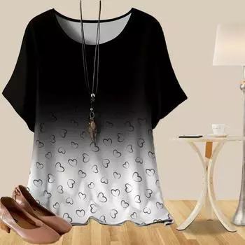 Женская мода повседневная свободная весенняя рубашка женские топы с коротким рукавом и узором в форме сердца с принтом XS синий