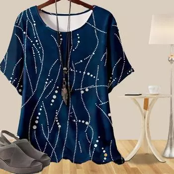 Женская мода повседневная свободная весенняя рубашка женские топы с коротким рукавом и длинными полосками в горошек XS синий