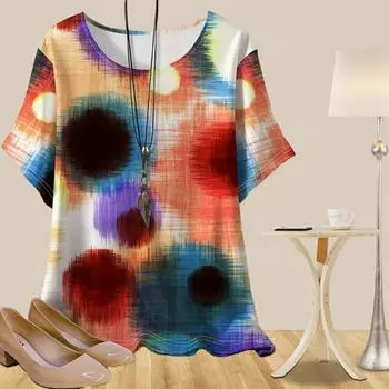 Женская мода повседневная свободная весенняя рубашка женские топы с коротким рукавом в крупный горошек XS красный