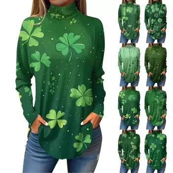 Женская мода Повседневная свободная водолазка St. Футболки с принтом ко Дню Святого Патрика S