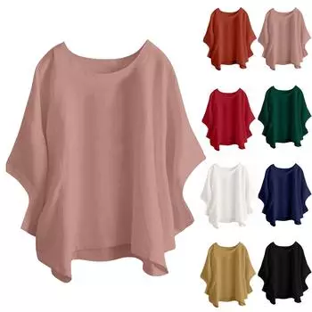 Женская мода, повседневная темпераментная футболка с круглым вырезом и коротким рукавом, однотонная хлопковая футболка из конопли, топ XXXL киноварь