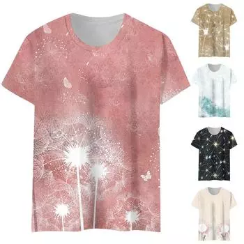 Женская мода, повседневная темпераментная свободная футболка с круглым вырезом и коротким рукавом с принтом, топ XXL хаки