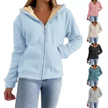 Женская мода повседневная теплая кардиган-толстовка с капюшоном на молнии с карманом-молнией L бежевый