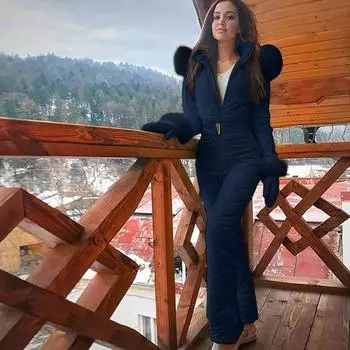 Женская мода повседневная толстая горячая сноуборд лыжный костюм на открытом воздухе на молнии лыжный костюм L синий