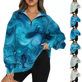 Женская мода повседневная толстовка с длинным рукавом и принтом на молнии с высоким воротом и заниженными плечами XXL розовый