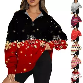 Женская мода повседневная толстовка с длинным рукавом и принтом на молнии с высоким воротом и заниженными плечами XXL винный