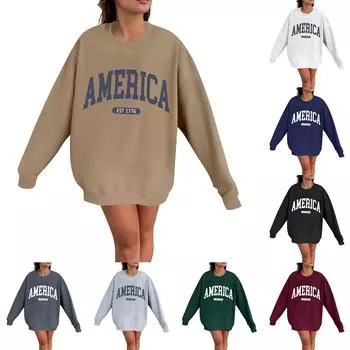 Женская мода повседневная толстовка с длинным рукавом с буквенным принтом и круглым вырезом XXL