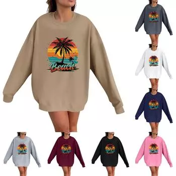 Женская мода повседневная толстовка с длинным рукавом и круглым вырезом с принтом XXXL чёрный