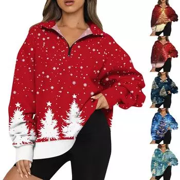 Женская мода повседневная толстовка с длинным рукавом и принтом на молнии с высоким воротом и заниженными плечами L синий