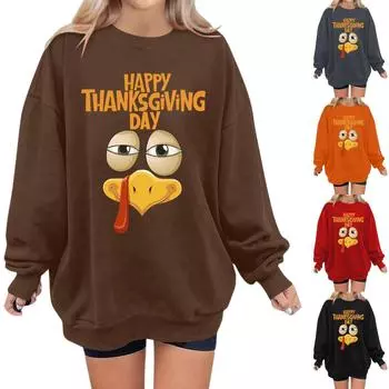 Женская мода повседневная толстовка с длинным рукавом и принтом ко Дню благодарения L чёрный