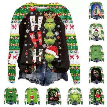 Женская мода повседневная толстовка с длинным рукавом и вставкой на плече с принтом на Хэллоуин с круглым вырезом L красный