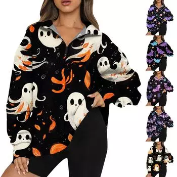 Женская мода повседневная толстовка с длинным рукавом и принтом на молнии с высоким воротом и заниженными плечами L темно-фиолетового