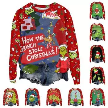 Женская мода повседневная толстовка с длинным рукавом и вставкой на плече с принтом на Хэллоуин с круглым вырезом XL