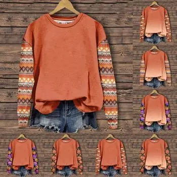 Женская мода повседневная толстовка с длинным рукавом и круглым вырезом с принтом на Хэллоуин L бежевый