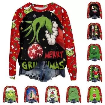 Женская мода повседневная толстовка с длинным рукавом и вставкой на плече с принтом на Хэллоуин с круглым вырезом L