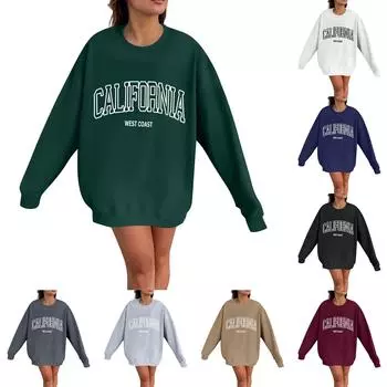 Женская мода повседневная толстовка с длинным рукавом с буквенным принтом и круглым вырезом M чёрный