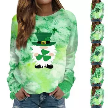 Женская мода повседневная толстовка с длинным рукавом и круглым вырезом с принтом L армия зеленый