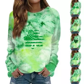 Женская мода повседневная толстовка с длинным рукавом и круглым вырезом с принтом L армия зеленый