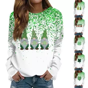 Женская мода повседневная толстовка с длинным рукавом и круглым вырезом с принтом L армия зеленый