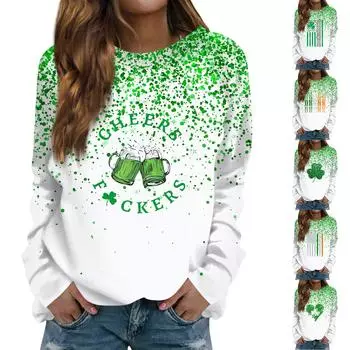 Женская мода повседневная толстовка с длинным рукавом и круглым вырезом с принтом L армия зеленый