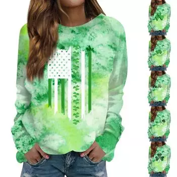 Женская мода повседневная толстовка с длинным рукавом и круглым вырезом с принтом L армия зеленый