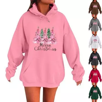 Женская мода повседневная толстовка с длинным рукавом и круглым вырезом с принтом банта с капюшоном пуловер XL розовый