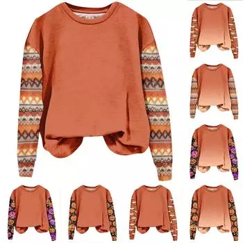 Женская мода повседневная толстовка с длинным рукавом и круглым вырезом с принтом на Хэллоуин S