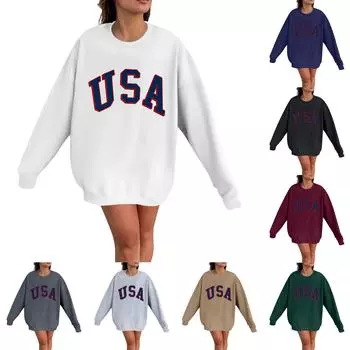 Женская мода повседневная толстовка с длинным рукавом с буквенным принтом и круглым вырезом XL