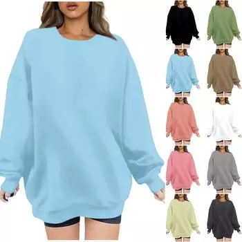 Женская мода повседневная толстовка с длинным рукавом и круглым вырезом XL чёрный