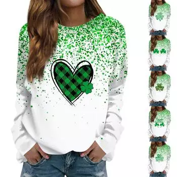 Женская мода повседневная толстовка с длинным рукавом и круглым вырезом с принтом L армия зеленый