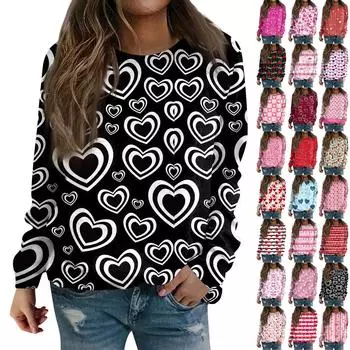 Женская мода повседневная толстовка с длинным рукавом и круглым вырезом с принтом L чёрный