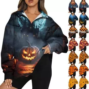 Женская мода повседневная толстовка с длинным рукавом и принтом на молнии с высоким воротом и заниженными плечами XL шафрановый