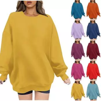 Женская мода повседневная толстовка с длинным рукавом и круглым вырезом M