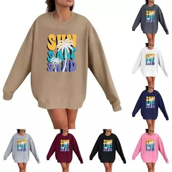 Женская мода повседневная толстовка с длинным рукавом и круглым вырезом с принтом M белый