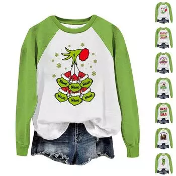 Женская мода повседневная толстовка с длинным рукавом и вставкой на плече с принтом на Хэллоуин с круглым вырезом XL