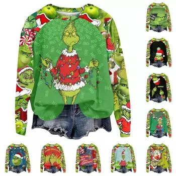 Женская мода повседневная толстовка с длинным рукавом и вставкой на плече с принтом на Хэллоуин с круглым вырезом S синий