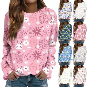 Женская мода повседневная толстовка с длинным рукавом и круглым вырезом с принтом XXL