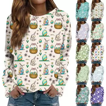 Женская мода повседневная толстовка с длинным рукавом и круглым вырезом с принтом XXL