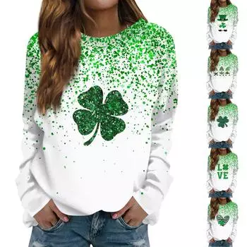 Женская мода повседневная толстовка с длинным рукавом и круглым вырезом с принтом L армия зеленый